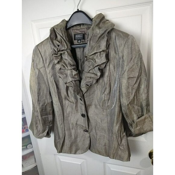 Adrianna Panel Evening Essentials Metallic Taupe Runched Collar Timeless Jacket. - Picture 2 of 14